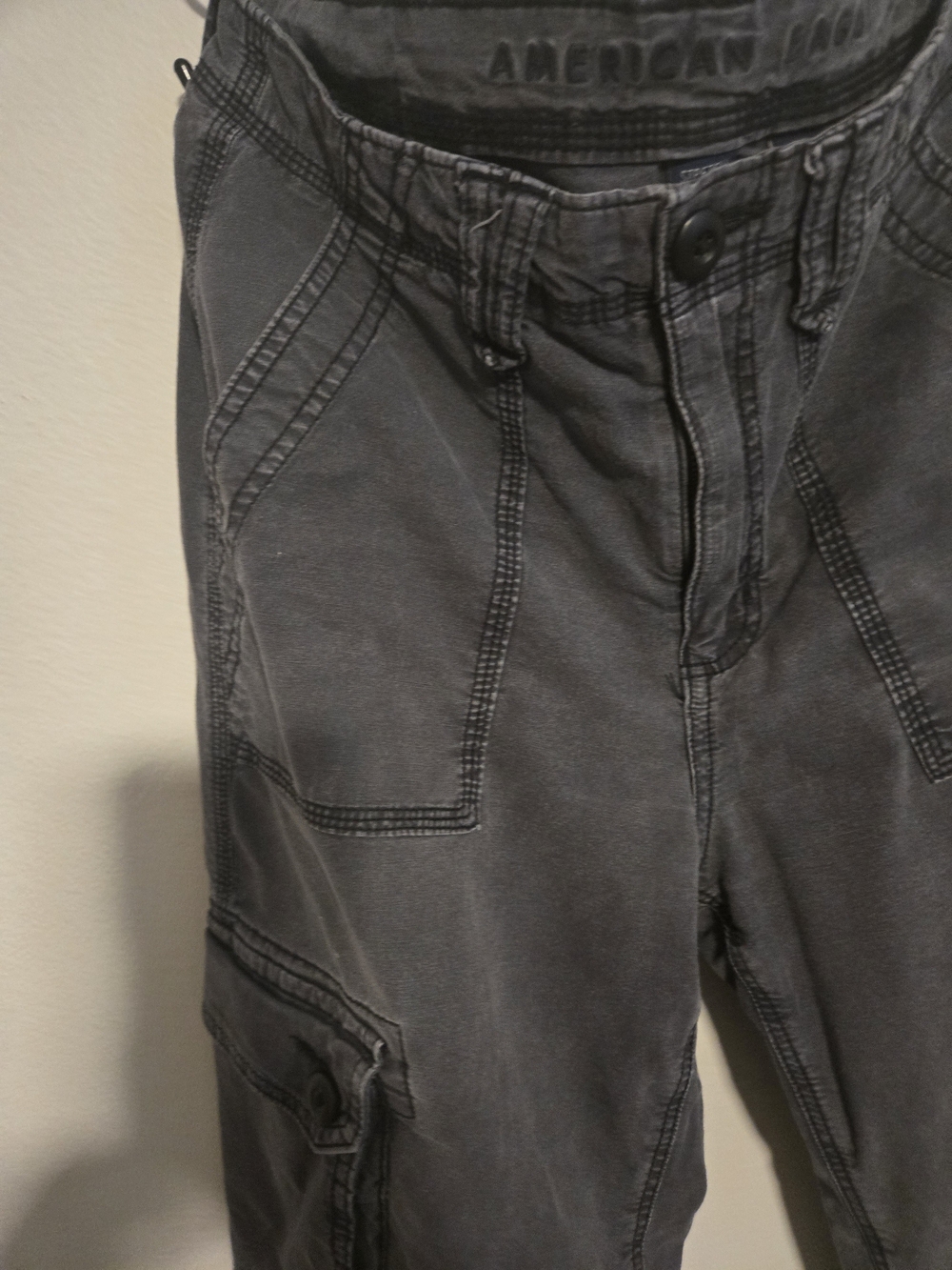 American Eagle Gray Stretch Cargo Pants Women's Size 4 Y2K Utility Wide Leg - Picture 14 of 16